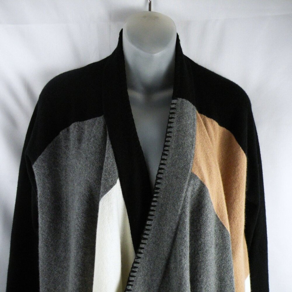 Neiman Marcus Open Front Color Block 100% Cashmer… - image 2